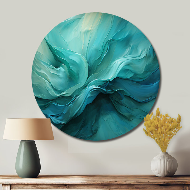 Chrissi turquoise Tranquillity V - paysages d'art rond en métal, H 16 po x l 16 po 