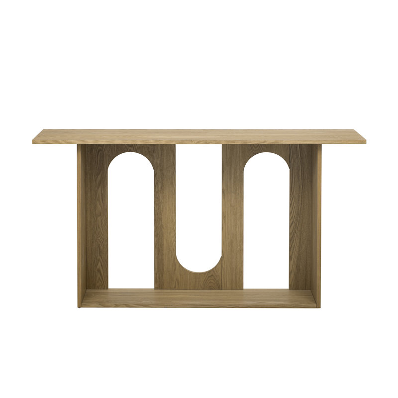 Modern And Curved Design Ash Veneer Console Table With Shelf, Natural