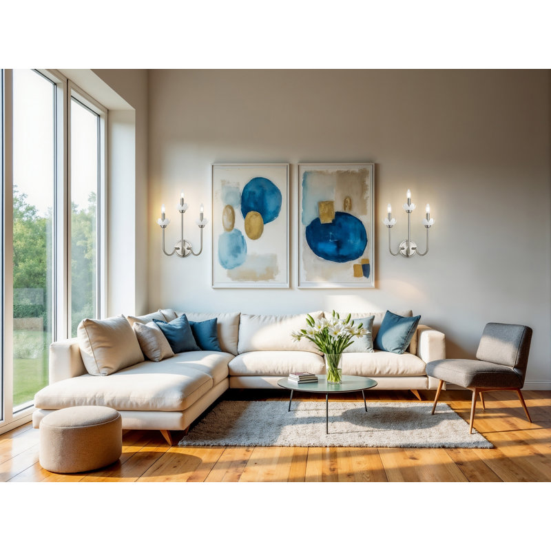 Applique murale texturée Burgett, H 16,25 po x l 15 po x P 8 po, Nickel brossé, Trois lumières