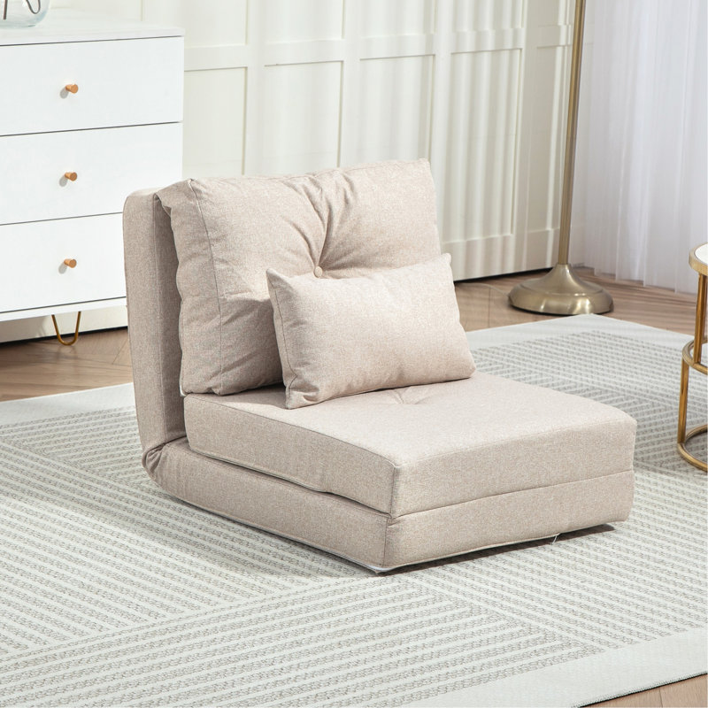 Convertible Flip Chair, Floor Lazy Sofa, Folding Upholstered Couch Bed With Adjustable Backrest, Metal Frame And Pillows For Living Room Bedroom
