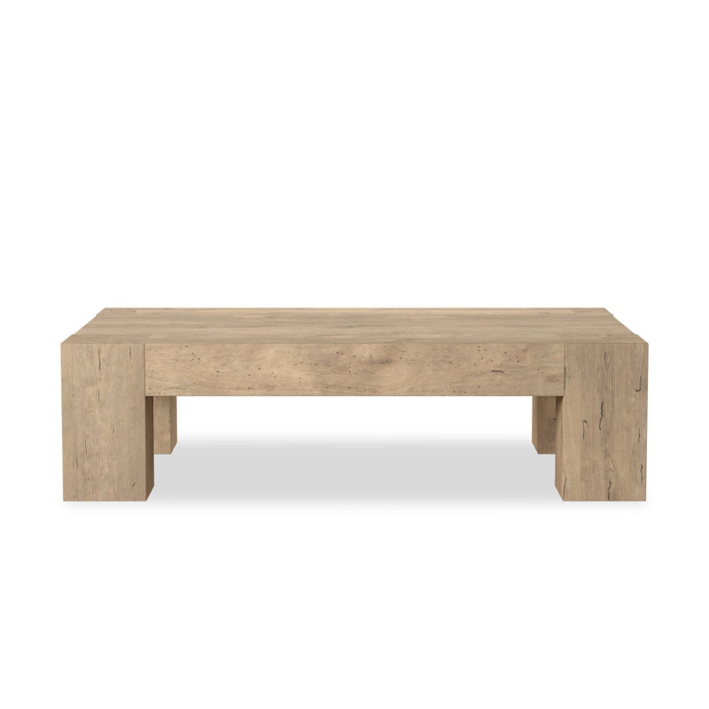 Abaso Coffee Table, 15" H x 55" W x 35" D, Whitewash Rustic Wormwood Oak