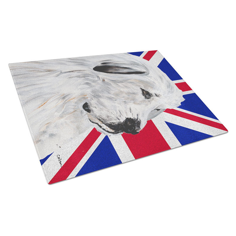Très grande pyrenees avec planche à découper en verre britannique anglais britannique Union Jack