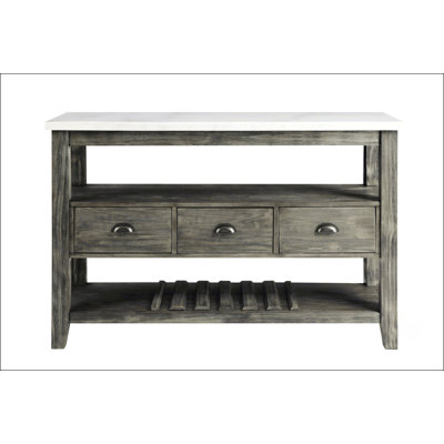 White Marble Top And Gray Oak Finish Server