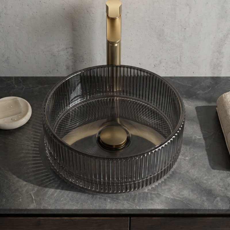 Lavabo vasque de salle de bain rond en verre trempé noir 16 po.