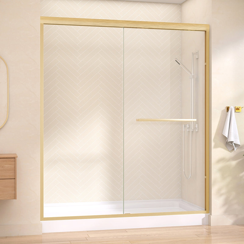 68" - 72'' W X 75'' H Double Sliding Shower Door Semi-Frameless Bypass Door Alcove Aluminum Door With Clear Tempered Glass