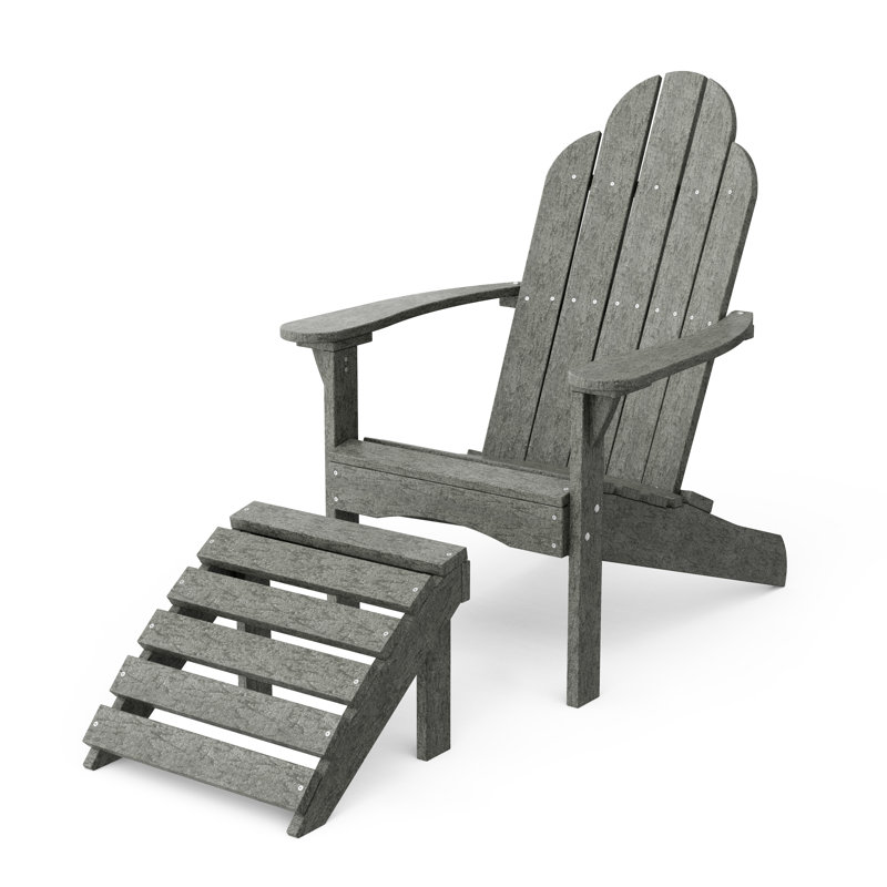 Classic Adirondack Chair with Ottoman, Dark Gray