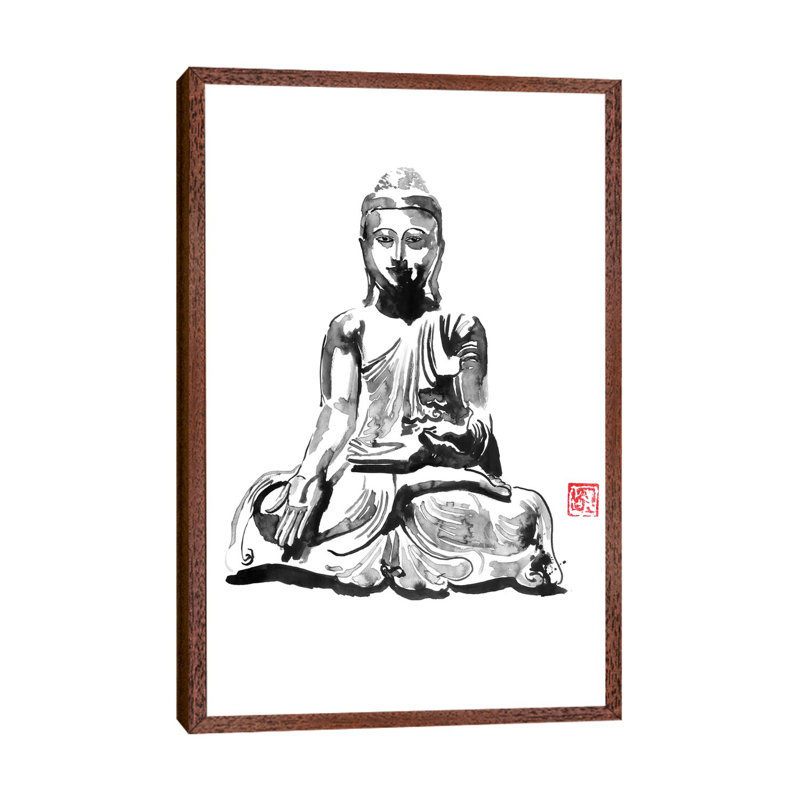 Buddha by Péchane - Painting on Canvas, 101.6 cm H x 66.04 cm W, Classic Brown Wood Framed