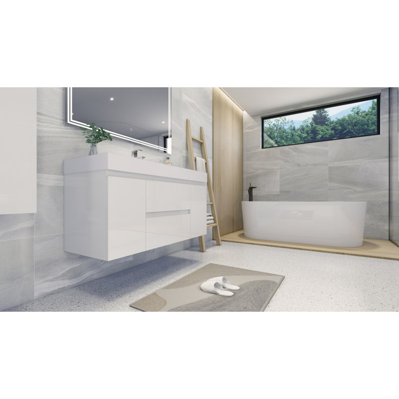 Base de meuble-lavabo simple 47 po mural seulement, Blanc très luisant