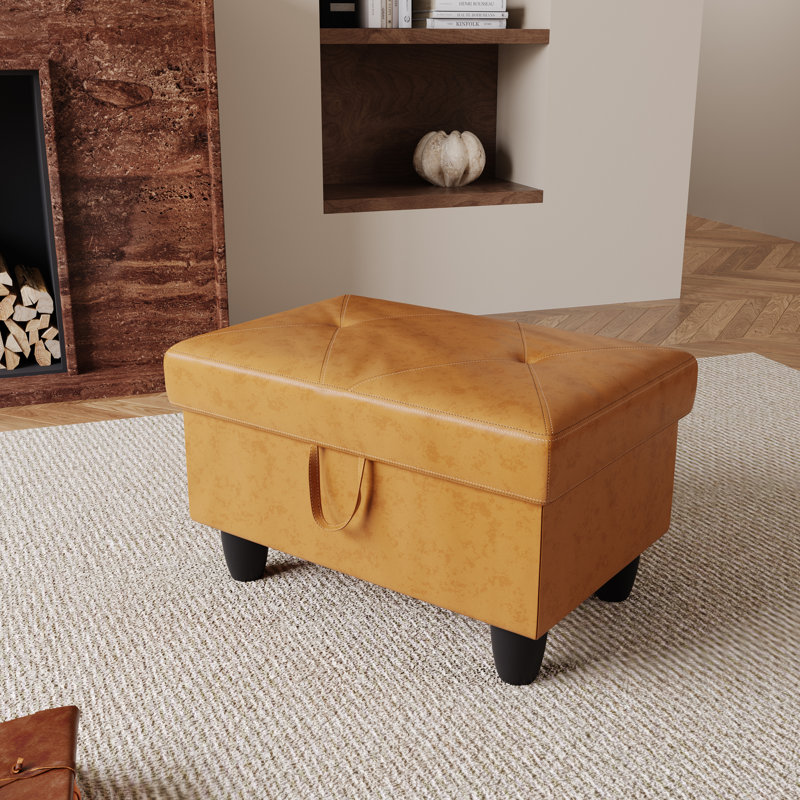 Repose-pieds de rangement rectangulaire 28,5 po Keevha, Simili cuir brun clair