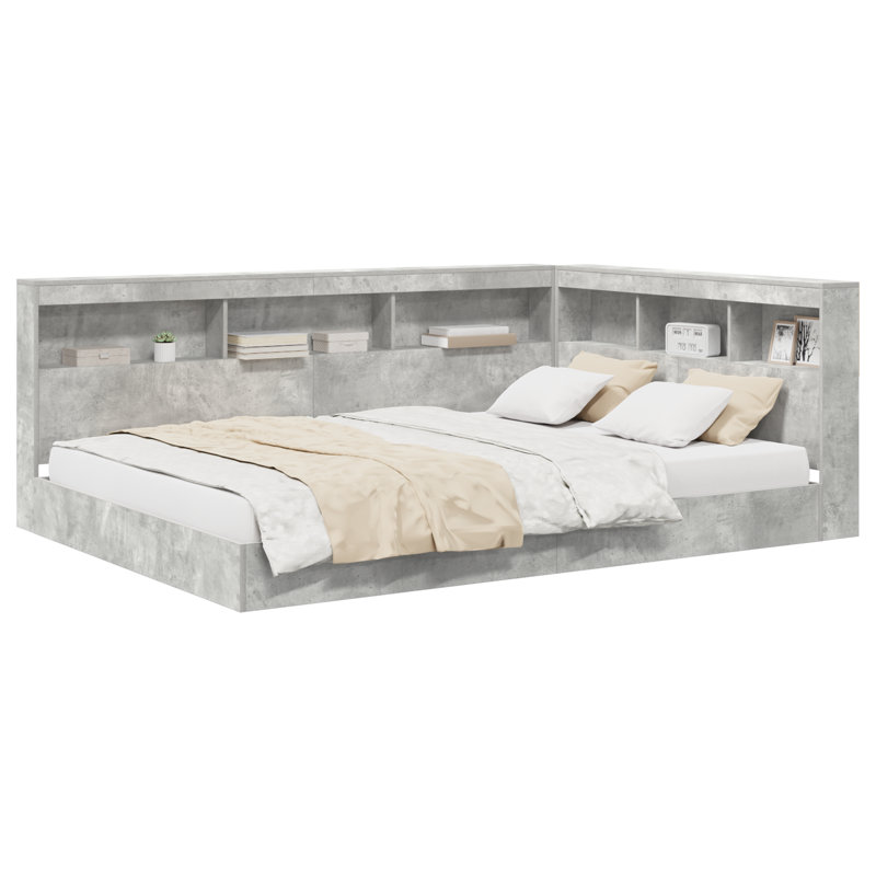 With Shelf With Headboard With Storage 2 Pcs Melamine, 163cm x 217.5cm, Concrete Grey