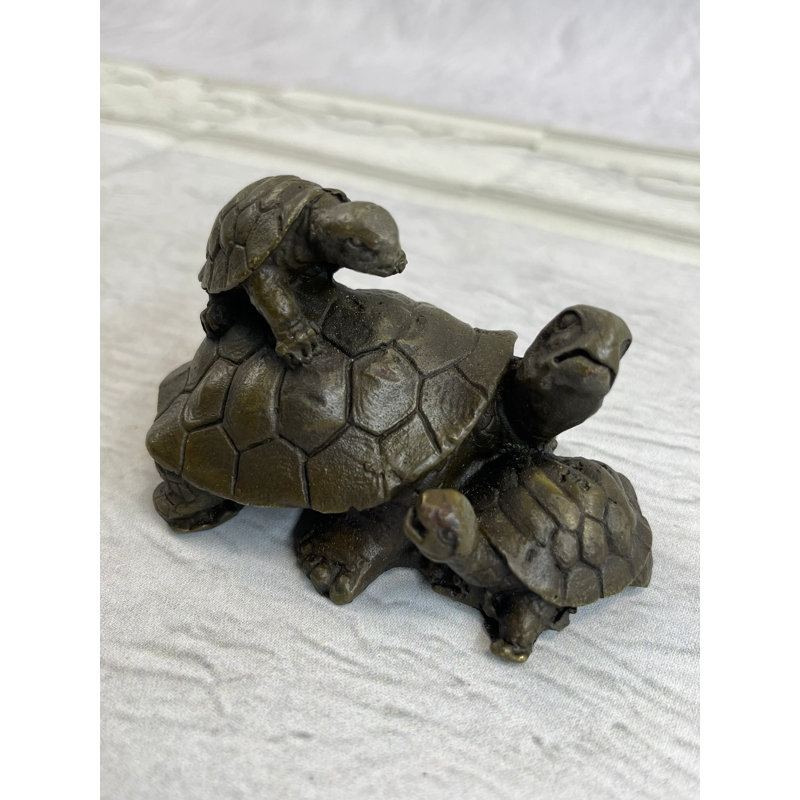 Bronze Mother Turtle with Baby Hatchling Sea Statue