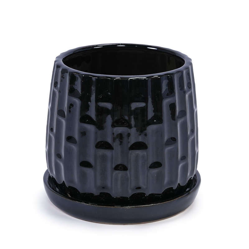 7" Black Ceramic Planters   Of 2 , For Patio, Garden, Windowsill, Featuring Drainage Hole And All - Weather Performance 2, Modern In Ceramic, Suitable With Frost Heat Durability