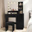 Bureau de coiffeuse avec miroir et lumières, coiffeuse de maquillage avec tiroir et armoire de rangement, 3 couleurs d'éclairage réglables, coiffeuse avec tablettes ouvertes pour la chambre à coucher, vestiaire
