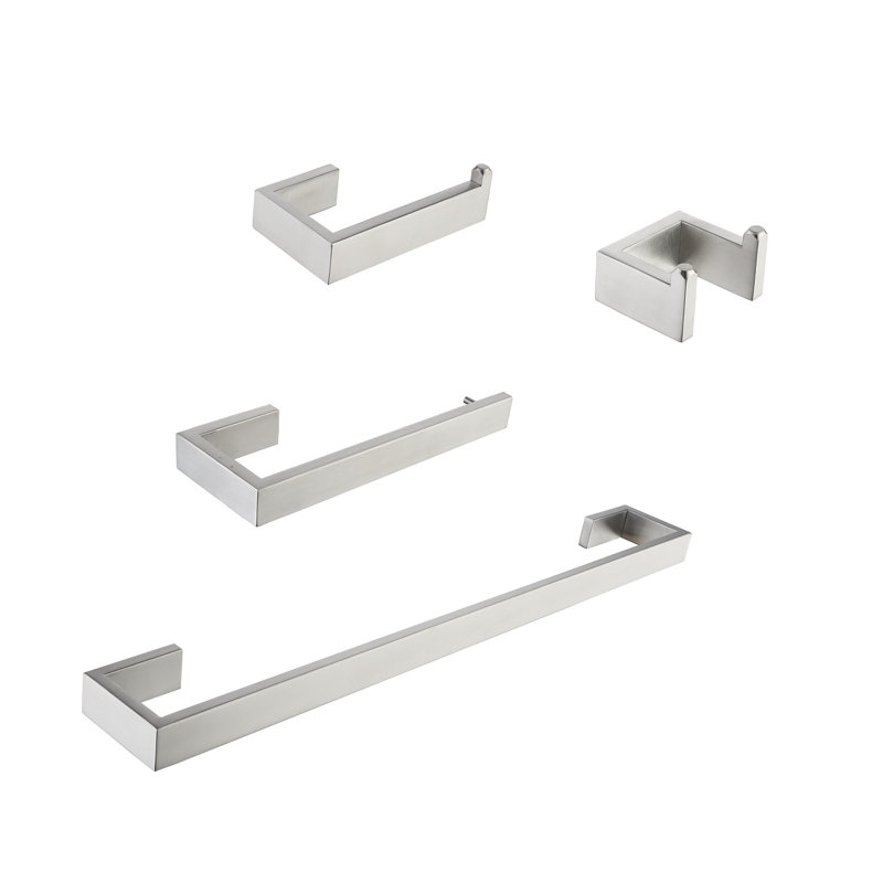 4-piece Bath Hardware Set With Towel Bar, Robe Hook, Toilet Paper Holder And Hand Towel Holder, Brushed Nickel