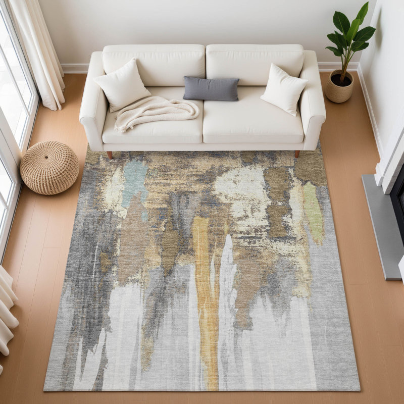 Premium Machine Washable Mouton AMF1979 Abstract Rug, Rectangle 10' x 14'