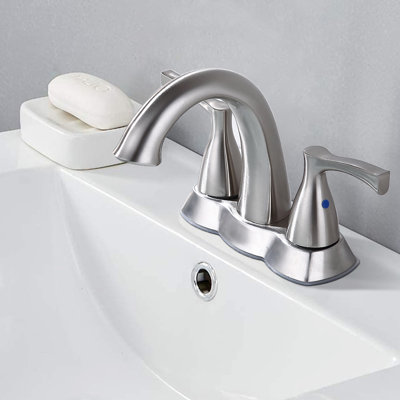 Robinet de lavabo de salle de bain de 4 po en nickel brossé - conception à 2 poignées, en laiton massif, finition anticorrosion, avec bonde escamotable et fonction d'eau, s'adapte à divers trous, facile à installer, 4 po, trop-plein,