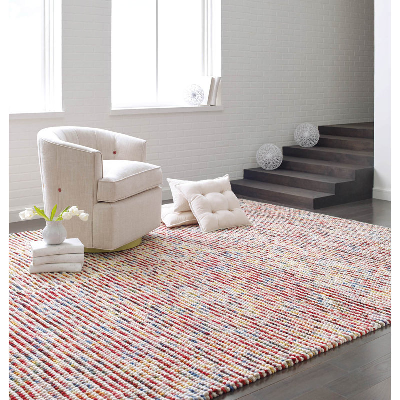 Bon Bons Abstract Handwoven Wool Red/Blue/Beige Area Rug, Rectangle 3' x 5'