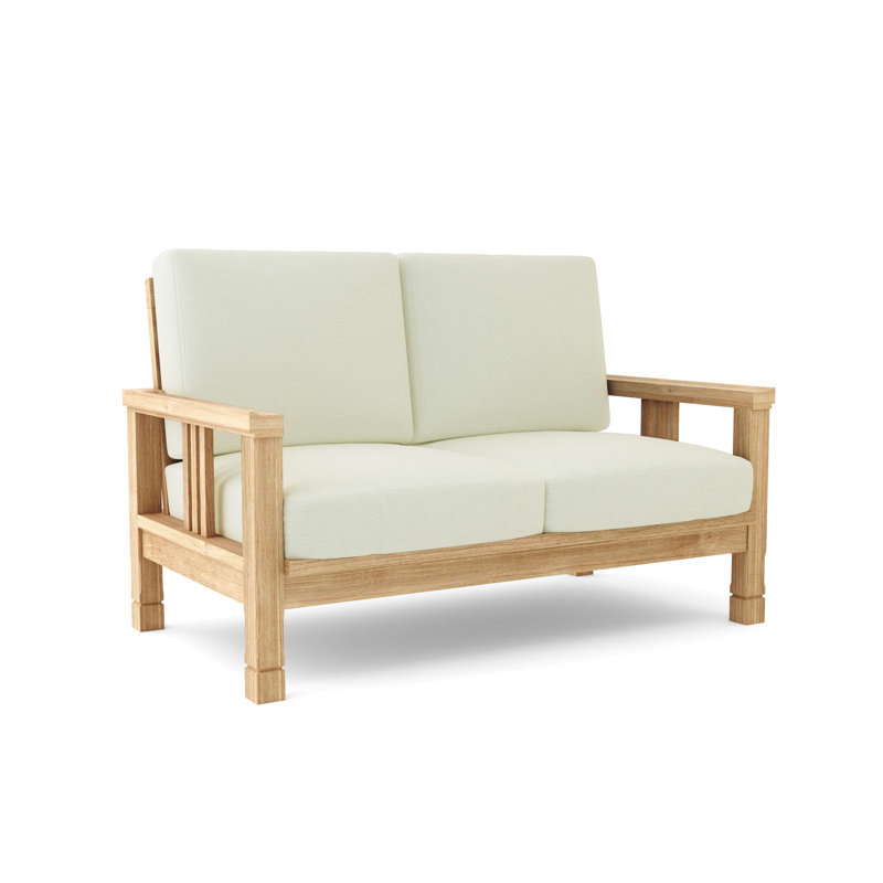 SouthBay Teak Wood Loveseat with Red Cushions