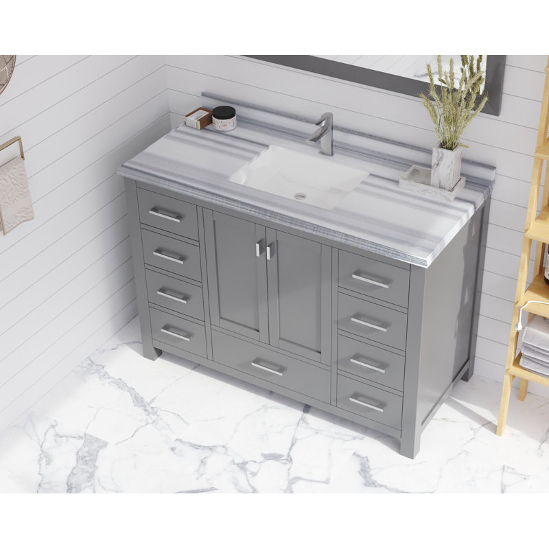 Ensemble de meuble-lavabo simple 48 po Mariário, Bandes blanches, Gris
