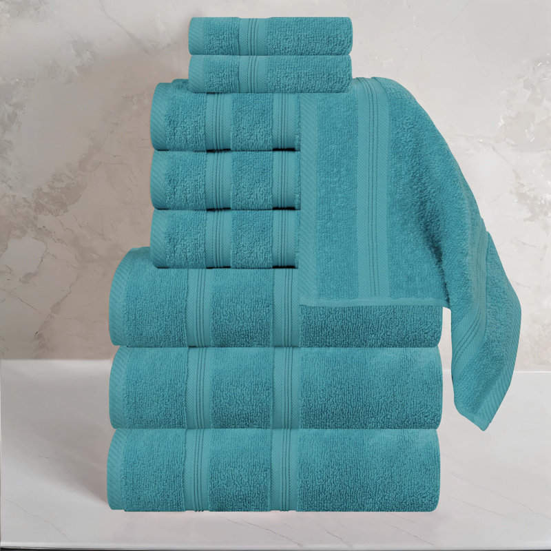 Smart Dry Zero Twist Cotton Medium Weight 9 Piece Assorted Towel Set, Turquoise