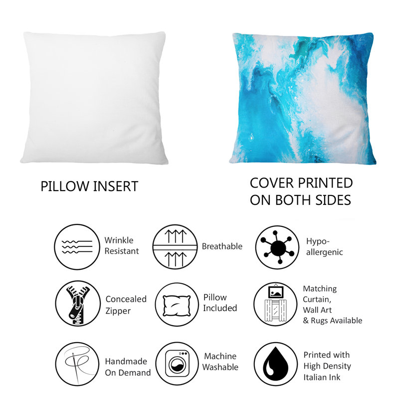 Coussin décoratif à imprimé moderne liquide Art en bleu clair et turquoise II