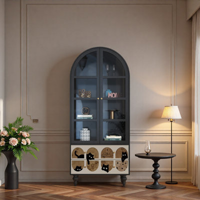Vitrine en bois massif avec tiroirs