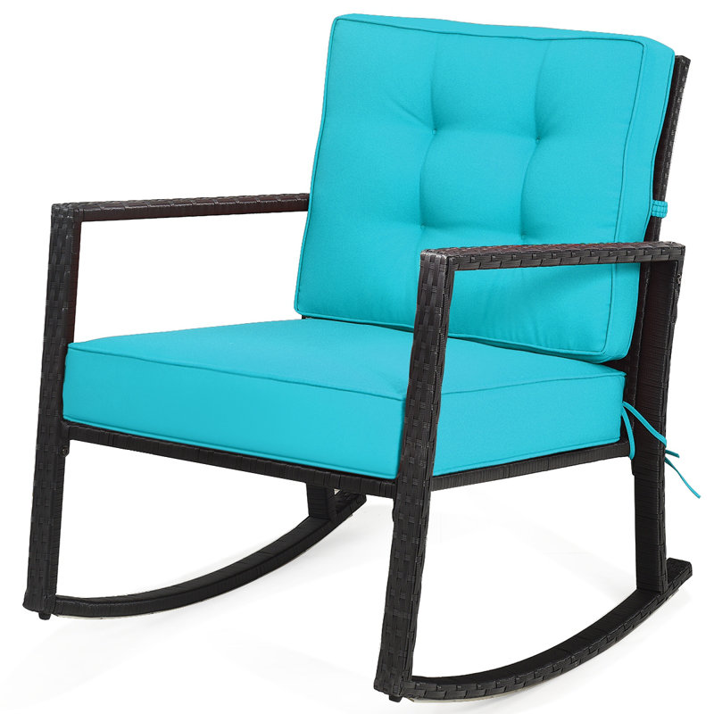 Chaise berçante d'extérieur en rotin avec coussins Terraza, Turquoise