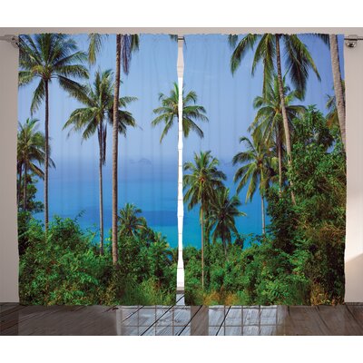 Palm Tree Ocean Scene from Jungle Tropical Beauty Natural Paradise in Nature Theme Graphic Print & Text Semi-Sheer Rod Pocket Curtain Panels -  Ambesonne, p_19475_108x84