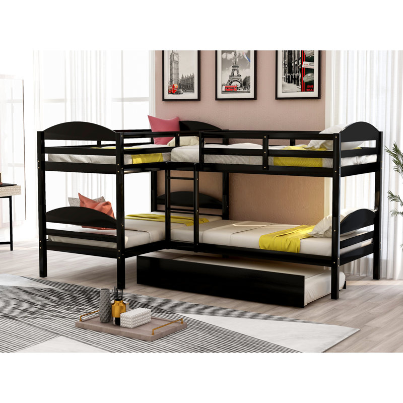 Yarmouth Kids Twin Over Twin Bunk Bed with Trundle, Espresso