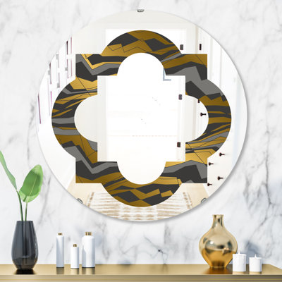 Angled Lines and Waves Pattern Quatrefoil Eclectic Frameless Wall Mirror