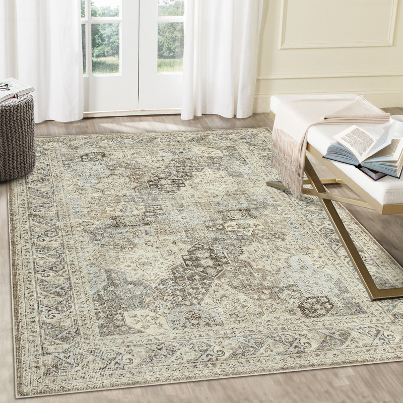 Sarto Oriental Machine Woven Polyester Area Rug in Beige/Gray, Rectangle 8' x 10'