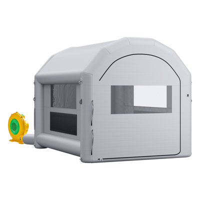 Cabine de peinture gonflable, 4 x 3 x 2,7 m, tente de pulvérisation portative avec souffleur de 750 W et système de filtration haute efficacité, toit arqué pour la peinture de vélos, motos et meubles, grise