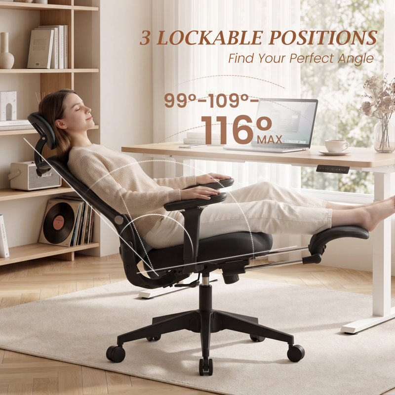 Foldable Office Chair, Ergonomic Mesh Task Chair with Recline Function, Office Chair with 2D Headrest , 4D Armrest and Footrest, Adjustable Height & Lumbar Support