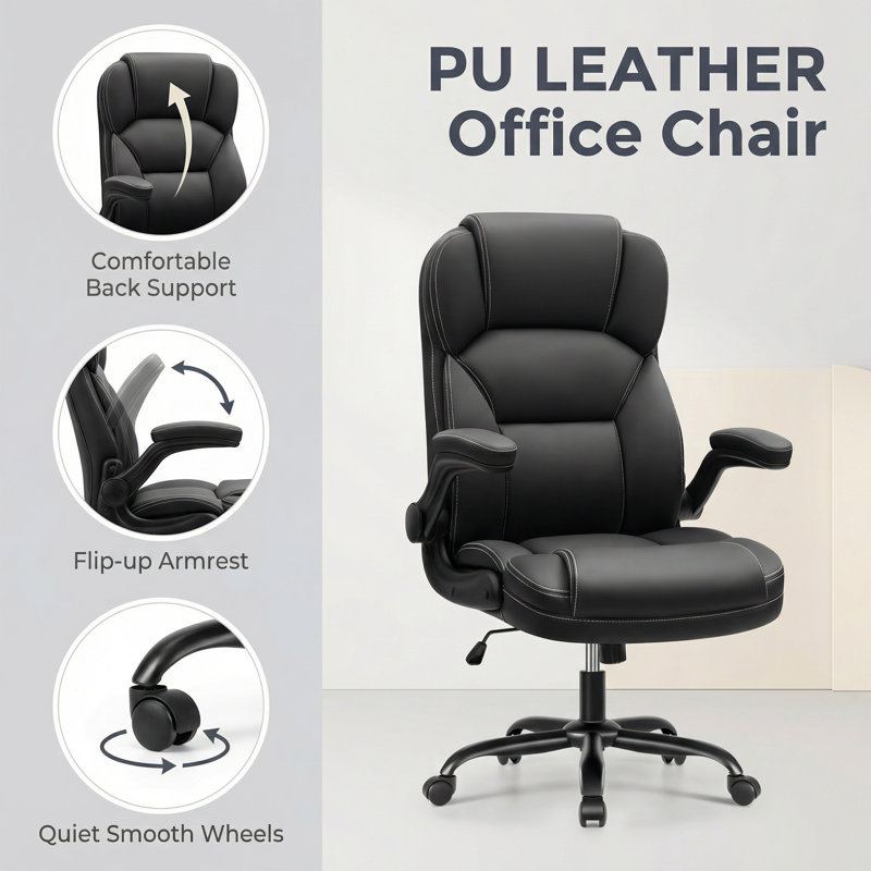 Fauteuil de direction ergonomique avec accoudoirs rabattables, Noir, noir, noir, noir