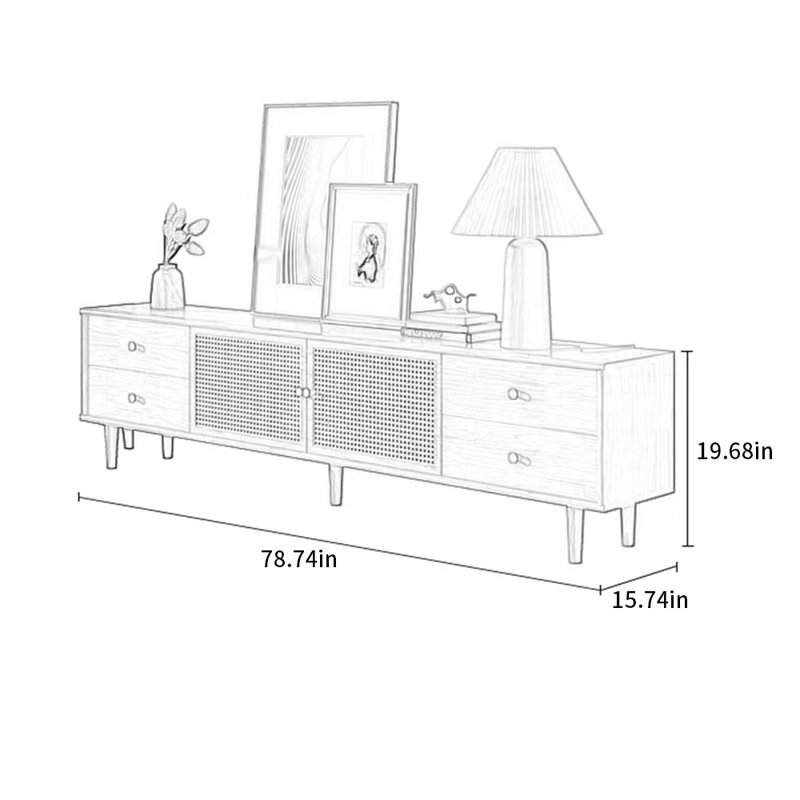 Meuble télé simple en rotin, 78.74"