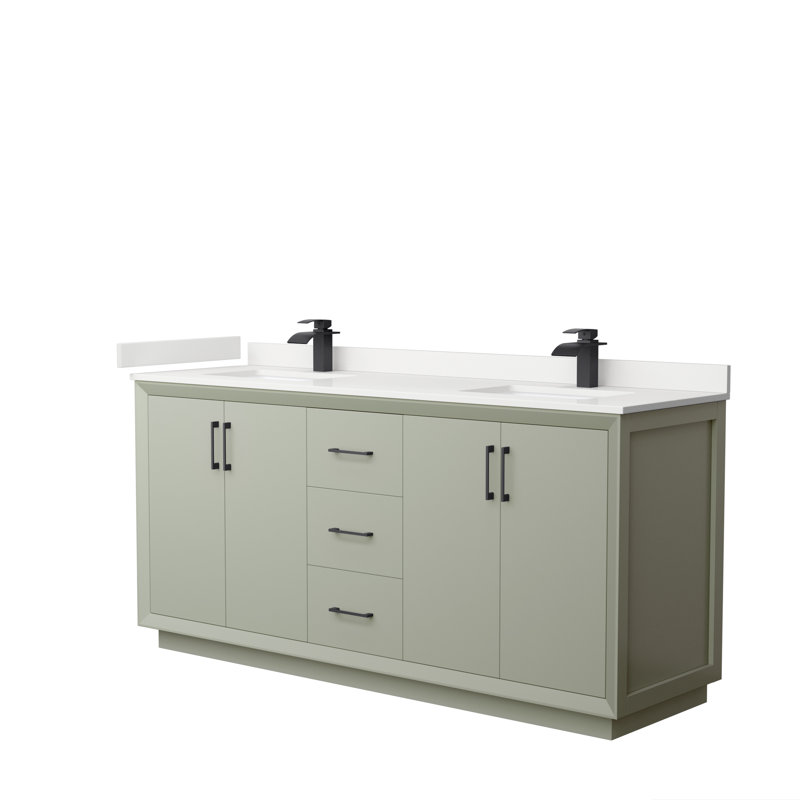 Strada 72'' W Double Vanity, White Quartz, Light Green, Matte Black