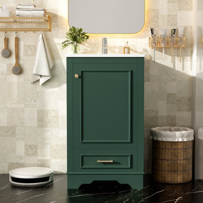 Ensemble de meuble-lavabo sur pied 20 po avec lavabo en céramique, un tiroir, un meuble-lavabo simple autoportant avec porte à fermeture douce, tablette réglable, style moderne