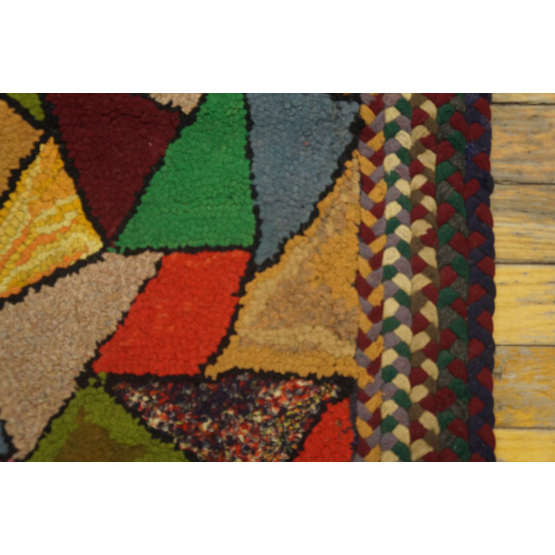 Small Antique 1920s Bold Colorful Geometric Art Deco Pattern American Hooked Rug