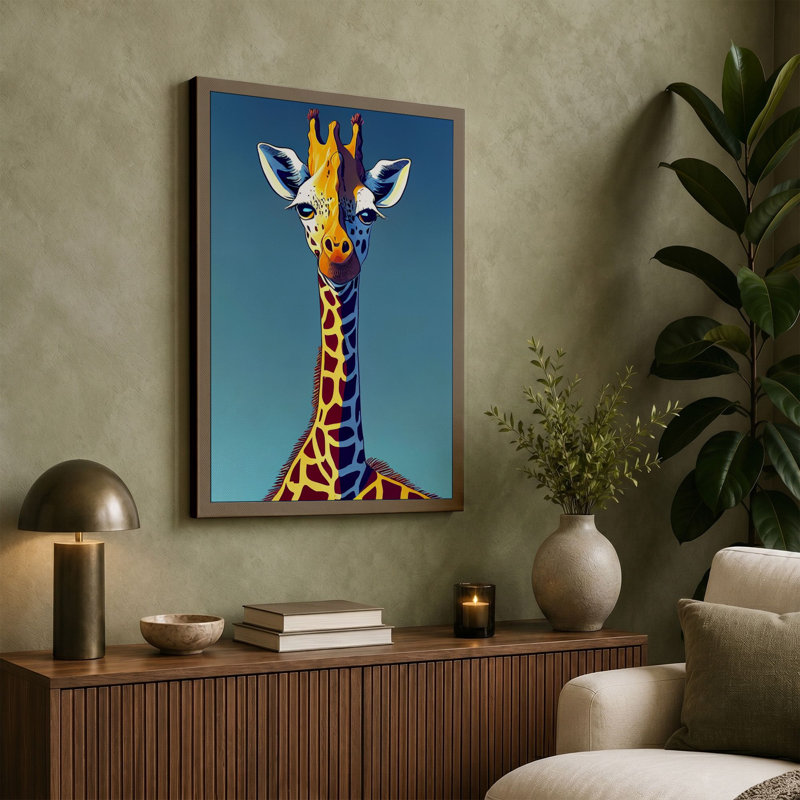Giraffe Head Modern 1 Piece Wrapped Canvas Wall Art, 30x20 - 76.2 x 50.8 cm, White Border