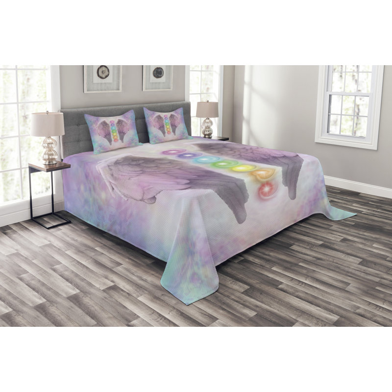 Abryl Purple/Pink/Yellow Microfibre Bedspread Set, 220 x 264 cm