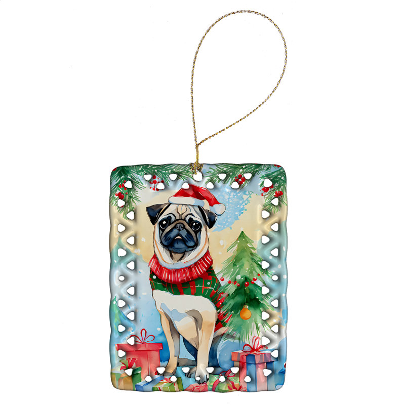 Ornement en porcelaine de Noël carlin, Pug 3595