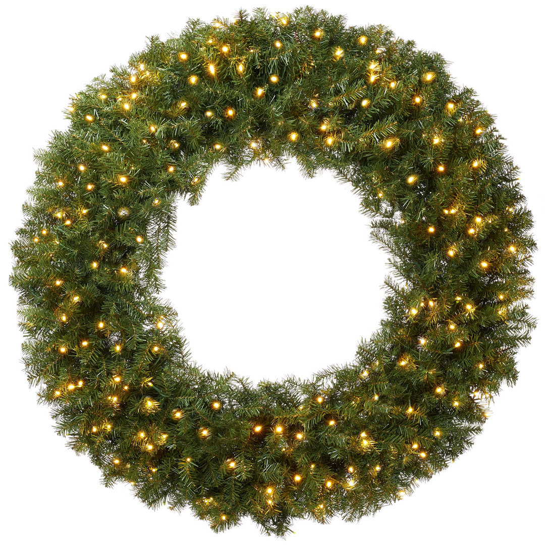 Pre-Lit Faux Holiday Wreath, Green Fir with White LED Lights Casafield