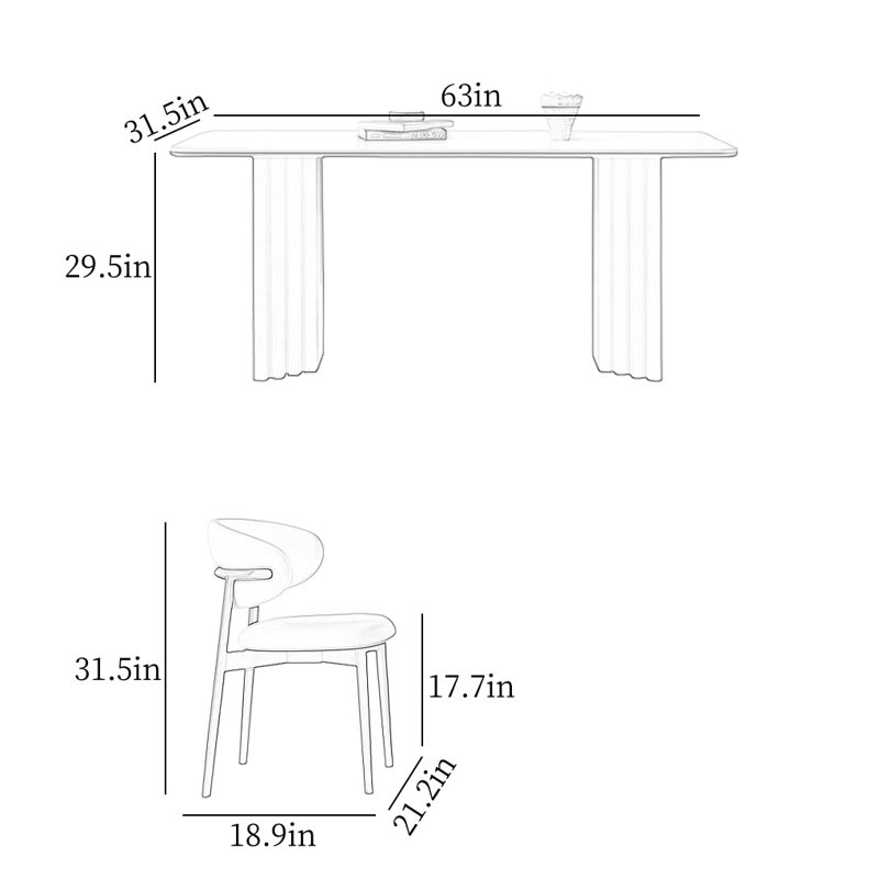 Simple Rectangular Rock Slab Dining Table Sets, 29.5"H x 63"L x 31.5"W