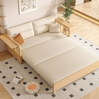 The solid wood corduroy sofa bed is foldable