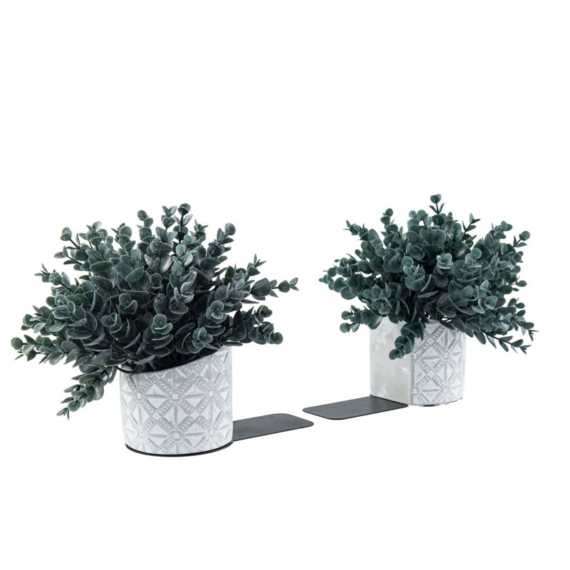 Ensemble de serre-livres décoratif en faux eucalyptus bleu