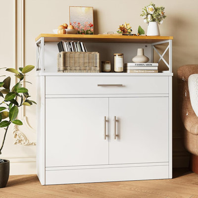 Modern Kitchen Cabinet With Adjustable Shelf, Farmhouse Coffee Bar Buffet Table For Kitchen Or Dining Room