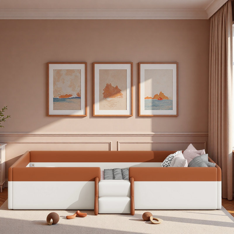 Upholstered Daybed Frame With Fence And Stairs, Twin