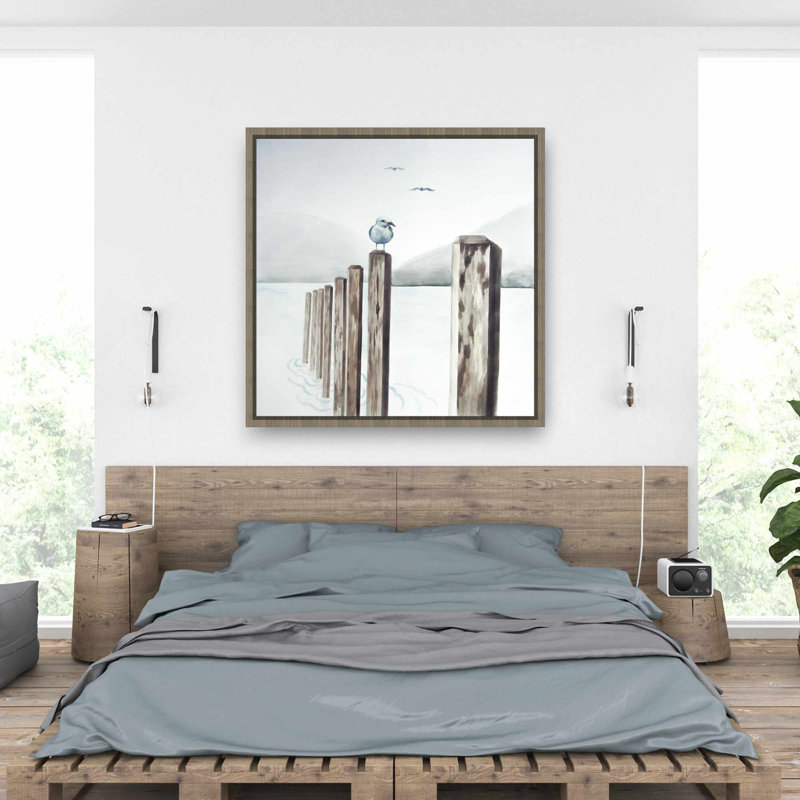 Mouette à la marina - Toile encadrée bleu mer | Décoration intérieure