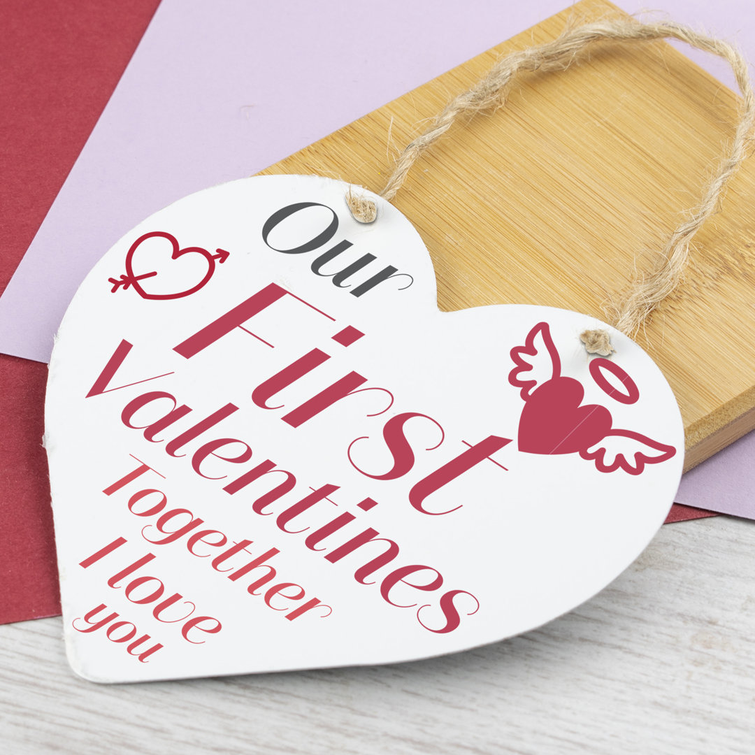 Wooden Heart Plaque First Valentines 922DE6C5116D40EF8B9125185BC52D01