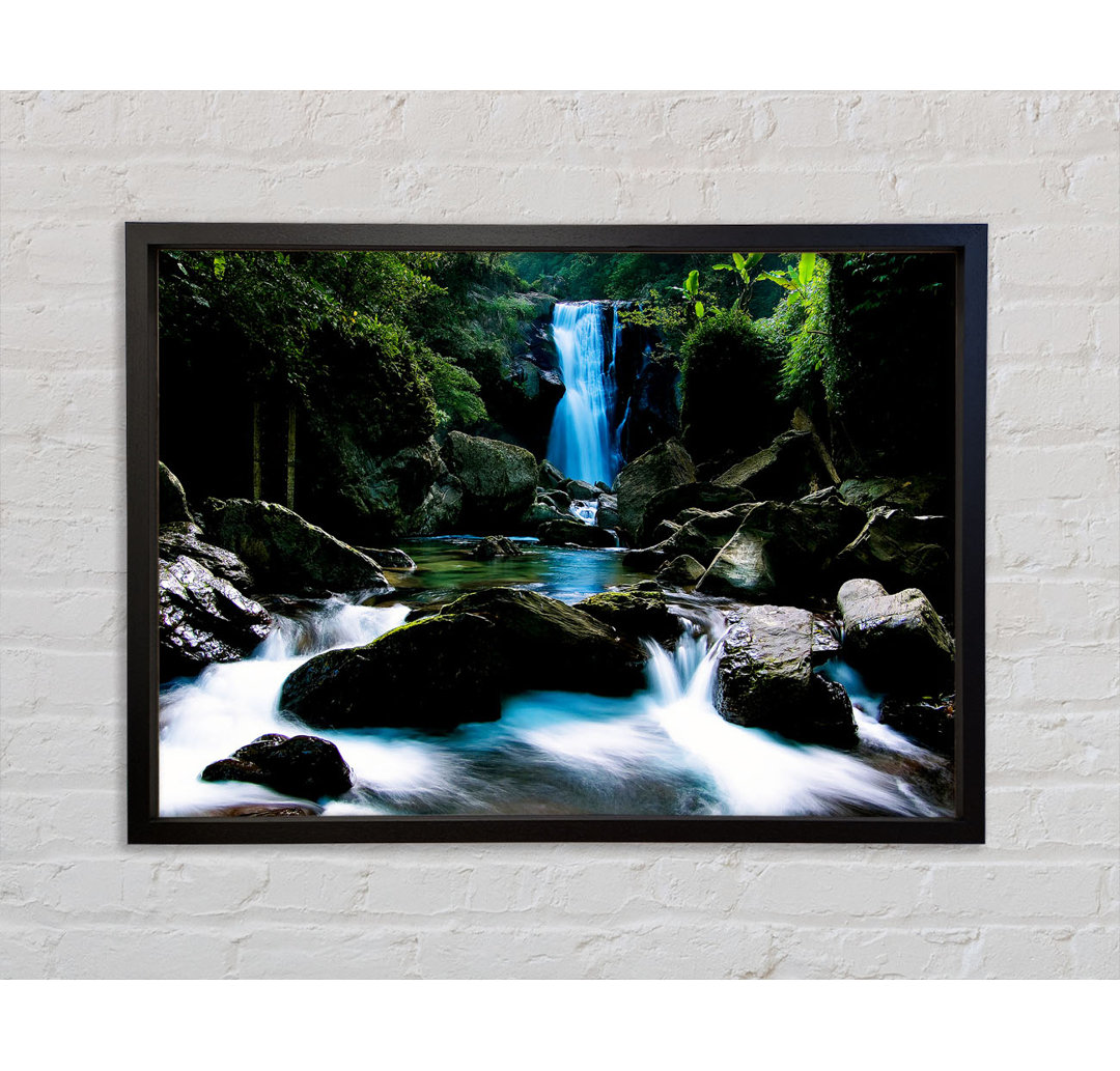 Enchanted Blue Waterfall Forest Flows - Einzelner Bilderrahmen Kunstdrucke auf Leinwand